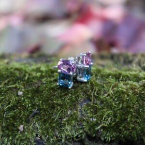 Pink Topaz/London Blue Topaz (1 x 5mm, 1 x 7mm x 5mm)