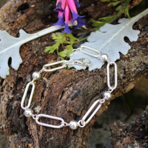 Sterling Silver Paperclip and Ball Bracelet