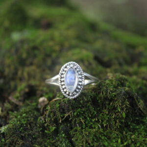 Vintage Marquise Rainbow Moonstone Double Shank Ring