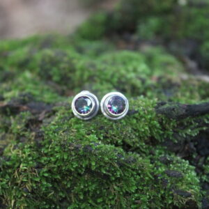 Mystic Topaz Plain Silver Round Stud Earrings
