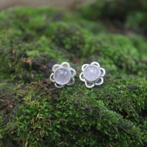 Rose Quartz Oxidised Silver Flower Stud Earrings