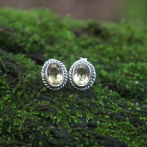 Oval Citrine Wire Stud Earrings