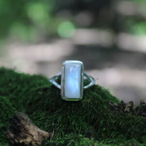 Rectangular Double Shank Rainbow Moonstone Dress Ring