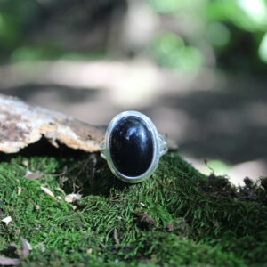 Black Onyx Triple Shank Oval Dress Ring