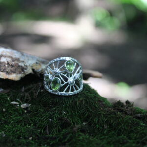 Peridot Filigree Designer Sterling Silver Broad Band Ring