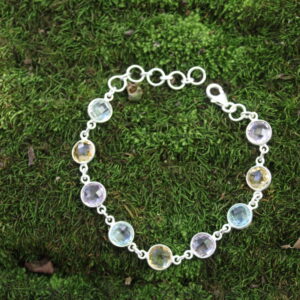 Multi Colour Cut Gemstone Sterling Silver Bracelet