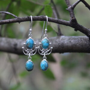 Arizona Turquoise Designer Filigree Drop Earrings
