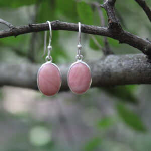 Pink Opal Silver Oval Drop Earrings