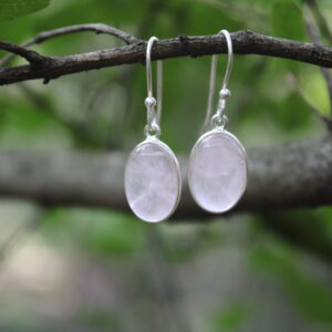 Rose Quarts Cabochon Oval Drop Earrings