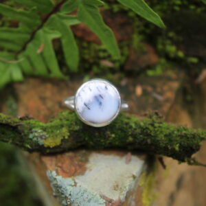 Round Cabochon Dendrite Agate Double Shank Dress Ring (1)