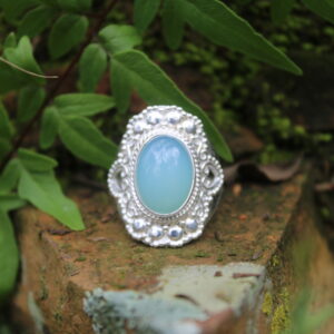 Vintage Filigree Aqua Chalcedony Designer Ring