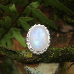 Sterling Silver Designer Rainbow Moonstone Ring