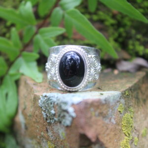 Broad Band Vintage Black Onyx Ring