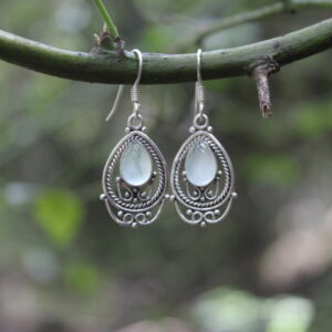 Vintage Filigree Aqua Chalcedony Teardrop Earrings