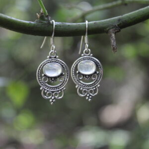 Vintage Filigree Rainbow Moonstone Drop Earrings