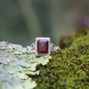 Garnet Vintage Emerald Cut Silver Ring