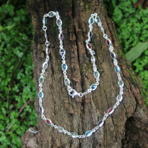 Multi Colour Zirconia Sterling Silver Necklace